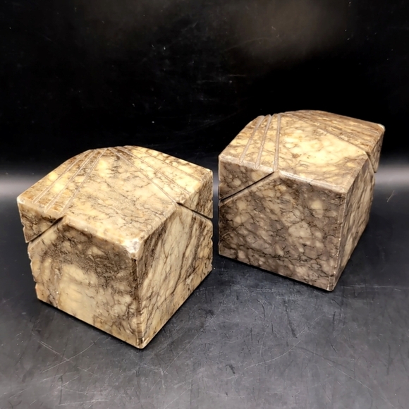 Pair Of Hand Carved Alabaster Owl Bookends Paperweights Decor With Glass Eyes - Picture 6 of 14